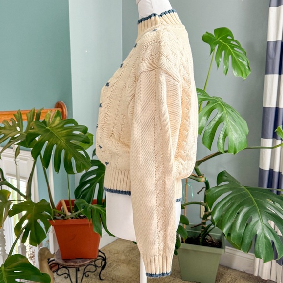 Cream and Blue Patterned Women's Sweater - Picture 3 of 8